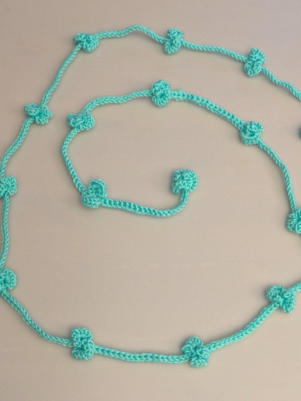 Boho Chic Green Flower Crochet Necklace\Belt – Unique Crochet Accessory 70" Long